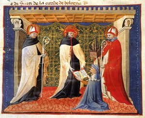 Miniatur der Statuten der Gesellschaft der Tuchhändler von Giovanni da Modena