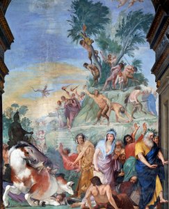 Die Musen und Dichterjagden des Parnassus (Musen und Dichter vom Parnassus vertrieben) Fresko-Detail von Giovanni da San Giovanni (1592-1636) 1634-1642 Museo degli argenti, Palazzo Pitti, Florenz