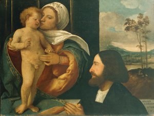 Madonna mit Kind und Verehrer, von Giovanni Cariani von Giovanni de Busi Cariani