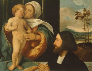 Madonna mit Kind und Gläubigem, von Giovanni Cariani