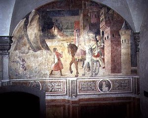 Der heilige Benedikt verlässt das Haus (Detail) von Giovanni di Consalvo (attr. to)