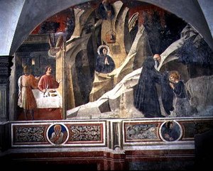 St. Benedikt erhält Brot und einen Mantel vom Einsiedler Romano (Detail)