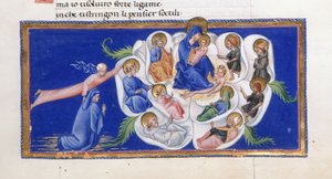 Dante und Beatrice vor der Jungfrau und dem Kind, die innerhalb der himmlischen Rose sitzen, umgeben von verschiedenen Heiligen, aus Paradiso in 