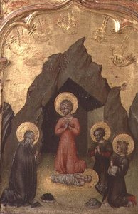 Anbetung des Kindes durch die Jungfrau, St. Joseph und zwei Heilige von Giovanni di Paolo di Grazia