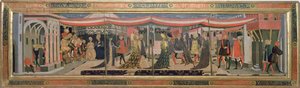 Frontal vom Adimari Cassone, das eine Hochzeitsszene vor dem Baptisterium darstellt, ca. 1450