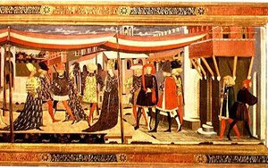 Frontal vom Adimari Cassone, Detail des rechten Abschnitts, ca. 1450 (Detail) von Giovanni di Ser Giovanni Scheggia