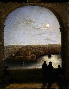 Innerhalb der Befestigungen, Valetta - Blick von einem Bogen bei Nacht