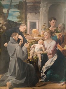 Heilige Familie mit dem heiligen Antonius von Padua, dem heiligen Franziskus von Assisi und dem heiligen Johannes dem Evangelisten