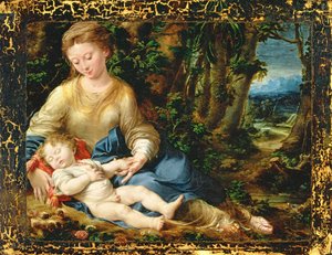 Die Jungfrau und das Kind in einer Landschaft, ca. 1536-37 von Girolamo Mazzola Bedoli