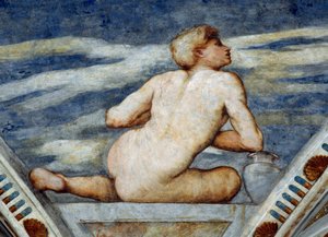 Männlicher Akt, Detail der Fresken von Girolamo Romanino (ca. 1484-nach 1559), im Auftrag von Bernardo Clesio