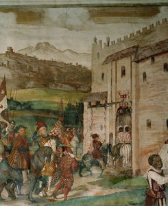 Rückkehr von Bartolomeo Colleoni und König Christian nach Malpaga nach der Jagdgesellschaft von Girolamo Romanino