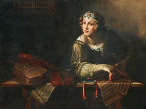 Allegorische Darstellung mit Musikinstrumenten und Noten, zweite Hälfte des 17. Jahrhunderts von Girolamo Scaglia