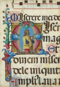 Manuskriptillumination mit David im Gebet in einem Initial M, aus einem Psalter, 1501-2