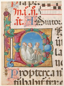 Manuskript-Illumination mit singenden Mönchen in einem Initial D, aus einem Psalter, 1501-2