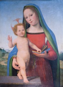 Madonna und Kind in einer Landschaft