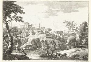 Hügellandschaft mit Stadt und Angler von Giuliano Giampiccoli