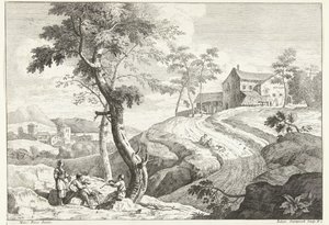 Landschaft mit Flötenspielern bei einem Baum von Giuliano Giampiccoli