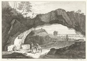 Landschaft mit Steinbrücke und einigen Figuren von Giuliano Giampiccoli