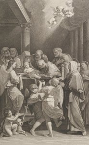 Die Beschneidung Christi, eine Gruppe von Männern, Frauen und Engeln umgeben ihn, ca. 1760-1800 von Giuliano Traballesi