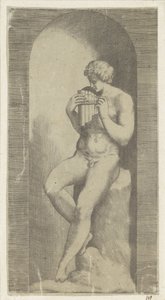 Nackter Mann mit Panflöte in einer Nische von Giulio Bonasone (possibly)