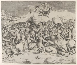 Konstantin besiegt den Tyrannen Maxentius, Engel tragen Schwerter