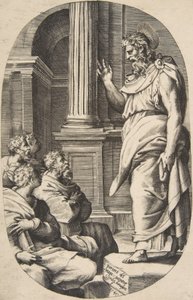 Der heilige Paulus predigt, eine ovale Komposition