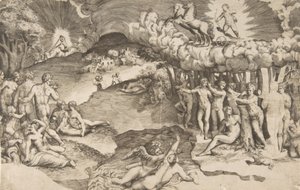 Der Triumph der Liebe, Amor reitet auf einem von Einhörnern gezogenen Wagen von Giulio Bonasone