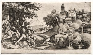 Hirten in einer Landschaft, ca. 1517 von Giulio Campagnola