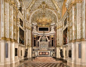 Kapelle des Allerheiligsten Sakraments 1569, Francesco Dattaro Projekt, Dekoration von Giovanni Battista Cambi, Ancona des Allerheiligsten Sakraments, Erneuerungsprojekt Malosso