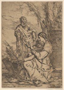 Heilige Familie mit der lesenden Jungfrau, die Jungfrau sitzt im Profil mit einem Buch in ihrer linken Hand..., 1640-60 von Giulio Carpioni