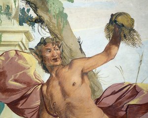Nymphe Korsika verfolgt von Satyr, der ihre Perücke abzieht, von Giulio Carpioni