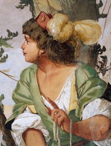 Hirte Sylvius verwundet versehentlich die Nymphe Dorinda und verliebt sich in sie, Fresko von Giulio Carpioni, inspiriert vom Schäferspiel Der treue Hirte, von Giovanni Battista Guarini, Villa Caldogno, Caldogno, Venetien von Giulio Carpioni