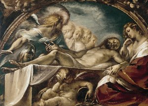 Der tote Christus mit Engeln