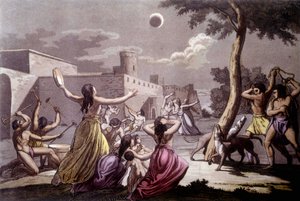 Alte Perusianer (Inkas) vor einer Mondfinsternis - in „The Old and Modern Costume“ von Jules Ferrario
