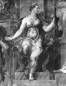 Mäßigung, eine der zwei Tugenden um Papst Clemens I. (1-97), Raphael-Räume (Detail)