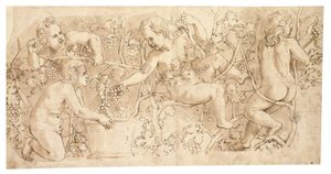 Putti pflücken Trauben: Entwurf für einen Fries von Giulio Romano