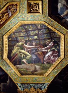 Frauen beim Traubenpflücken, Deckenfeld aus der Sala di Amore e Psiche, 1528 von Giulio Romano