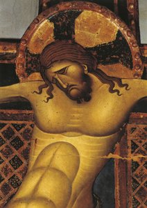 Nahaufnahme eines Wandgemäldes von Jesus Christus, St. Dominikus Kirche, Giunta Pisano, Bologna, Emilia Romagna, Italien