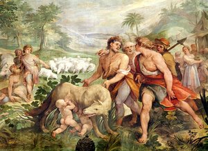 Romulus, gesäugt von der Wölfin, aus der Sala dei Horatii e Curacii von Giuseppe Cesari