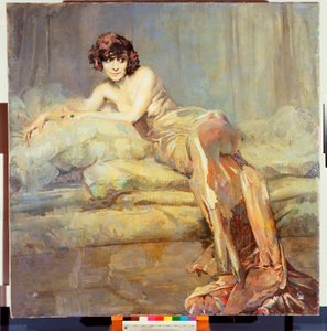 Porträt einer Frau in Grau oder Maria Melato von Giuseppe Amisani