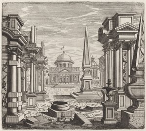 Architektonische Fantasie mit Obelisken, Ruinen und einem Platz von Giuseppe Antonio Landi