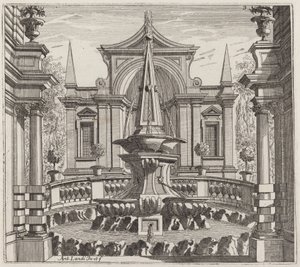 Fantastischer Garten mit einem Brunnen und einem Gartenpavillon