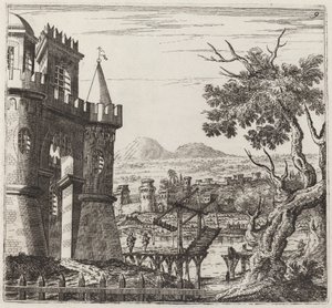 Landschaft mit Schloss und Zugbrücke von Giuseppe Antonio Landi