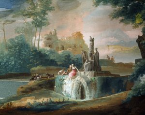 Galante Szene von Hirten in einer imaginären Landschaft