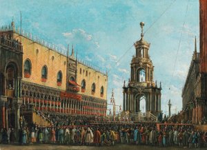 Das Giovedì Grasso Festival vor dem Dogenpalast in Venedig, 1830er
