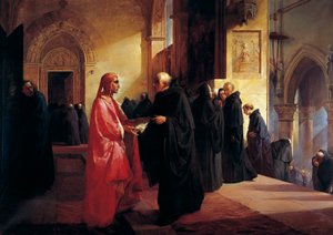 Treffen zwischen Dante und Fra Ilario von Giuseppe Bertini