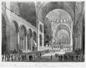 Venetische Provinzen schwören dem österreichischen Kaiser Franz II. in der Basilika San Marco in Venedig, 7. Mai, die Treue