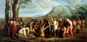 Begräbnis der Asche von Themistokles, von Giuseppe Bossi (1777-1815), ca. 1809, Öl auf Leinwand, 60x116 cm, Antikes Griechenland