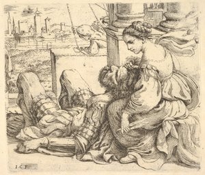 Delilah hält Samsons Haar und eine Schere, 1620-30