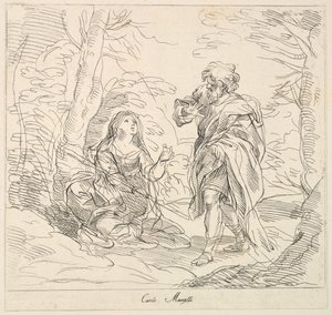 Sitzende Frau und bärtiger Mann in einer Landschaft, 1740-1802